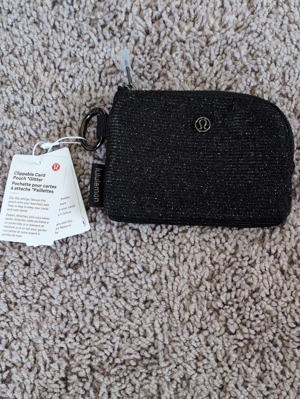 lululemon athletica Black Glitter Clippable Card Pouch with Ring
